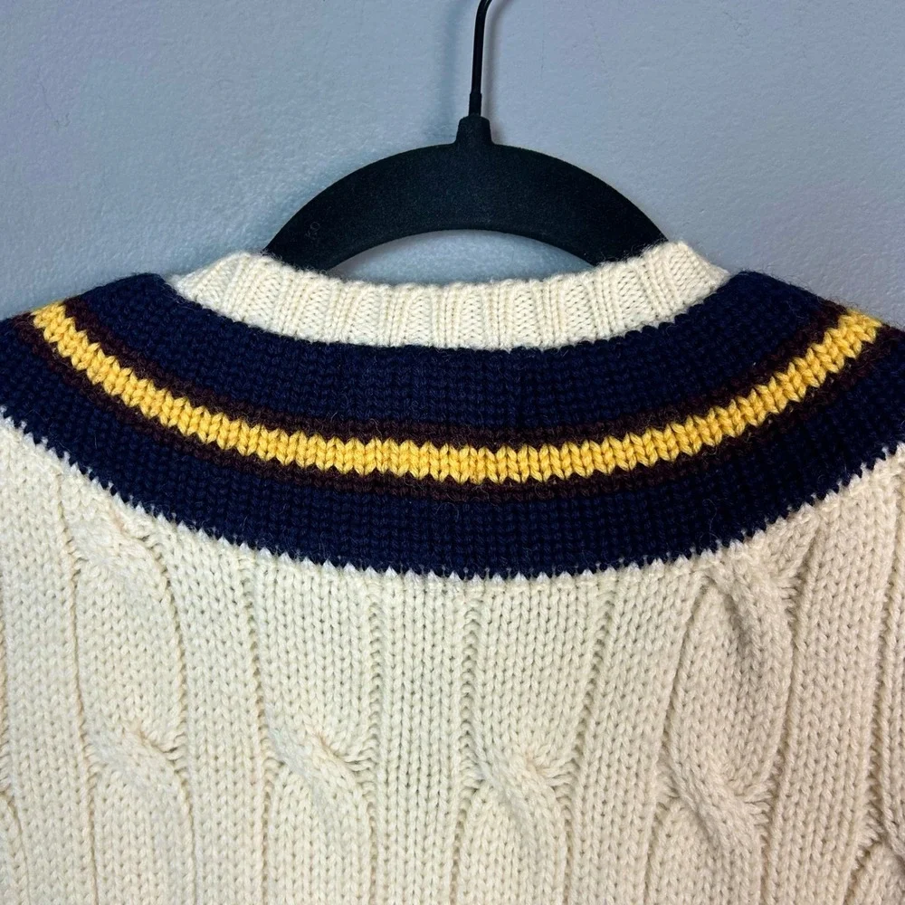 VTG Polo Ralph Lauren Cricket Sweater Vest Men's Small Wool Cable Knit Varsity